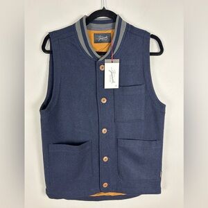 JEREMIAH NWT 100% Wool Vest Wasitcoat Navy Blue Men's Small Old Money Tailored